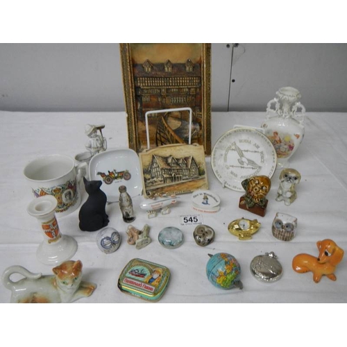 545 - A mixed lot including Osborne plaque, Royal Worcester Prisoner of War dish, Wade, Tweedsmuir glass p... 