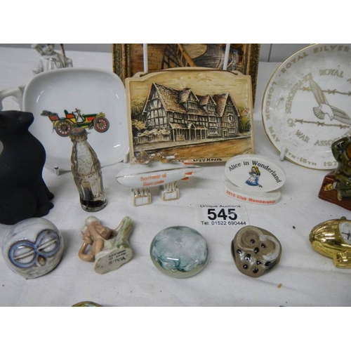 545 - A mixed lot including Osborne plaque, Royal Worcester Prisoner of War dish, Wade, Tweedsmuir glass p... 