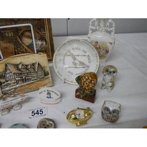 545 - A mixed lot including Osborne plaque, Royal Worcester Prisoner of War dish, Wade, Tweedsmuir glass p... 