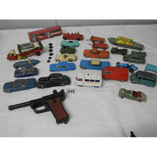 548 - A quantity of Playworn Dinky, Matchbox, Lone Star, Budgie die cast toys.