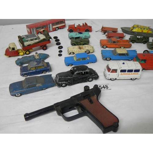 548 - A quantity of Playworn Dinky, Matchbox, Lone Star, Budgie die cast toys.