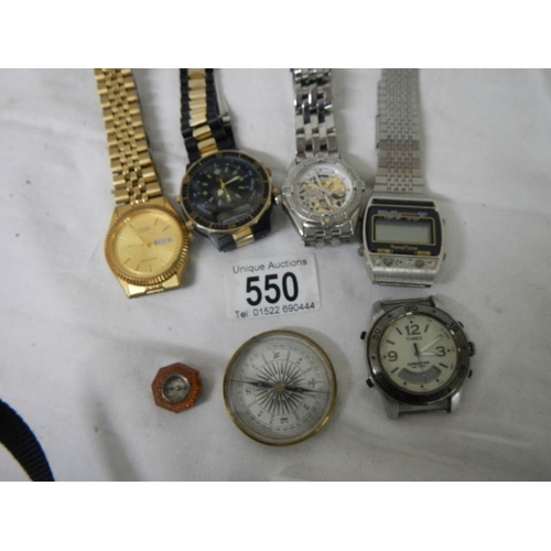 550 - A quantity of old wrist watches and 2 compasses.