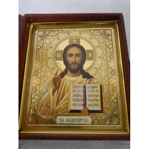 565 - A good religious 'Dyptich' icon, late 20th century, 13 x 11 cm,  back cover missing otherwise in goo... 