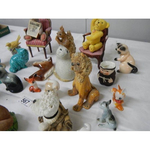 567 - Approximately 24 assorted china animals etc., including dogs, bears on chairs etc.,