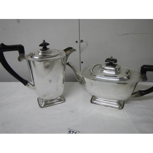 571 - A good clean 3 piece silver plate tea set, no plate loss.