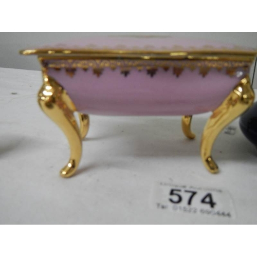 574 - 5 good pieces of Limoges porcelain including pink trinket box.