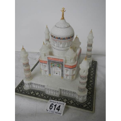 614 - A good alabaster model of a mosque (base 18 cm square) together with a glass model of a mosque with ... 