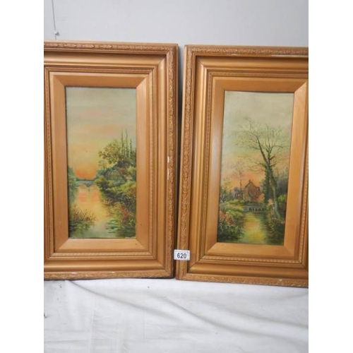 620 - A pair of good framed rural scenes.  36 cm wide x 58 cm high.