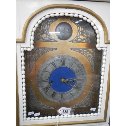 656 - A painted 8 day Grandfather clock with weights and pendulum.