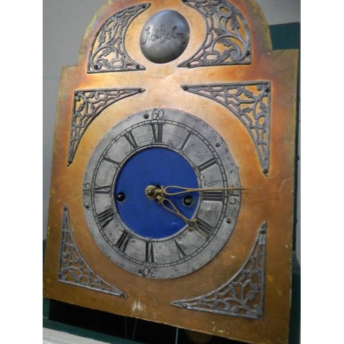 656 - A painted 8 day Grandfather clock with weights and pendulum.