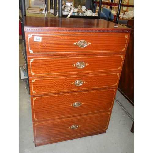 666 - A 5 drawer chest with painted line decoration around drawers.