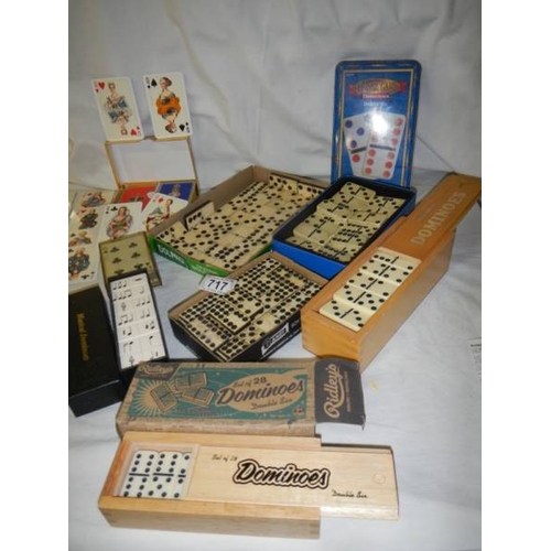 717 - 6 sets of dominoes and 2 sets of playing cards.