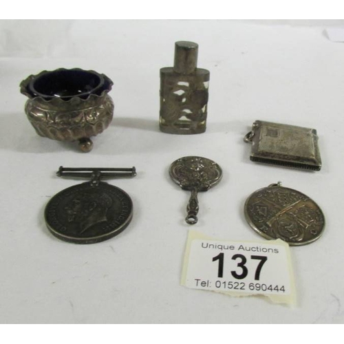 137 - A silver medallion (War Time League 1942-3, 35th Div.), a 1914-18 medal for 18413 Pte. L Hewitt H.R.... 