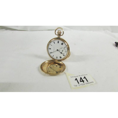 141 - A 9ct gold cased full hunter pocket watch, Swiss movement No. 40502 by Thomas Russell & Son of Liver... 