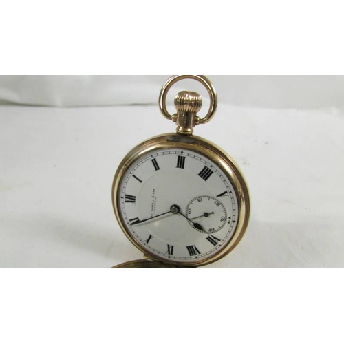 141 - A 9ct gold cased full hunter pocket watch, Swiss movement No. 40502 by Thomas Russell & Son of Liver... 