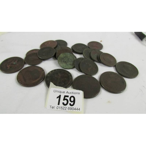 159 - 4 cartwheel pennies and 22 other coins.