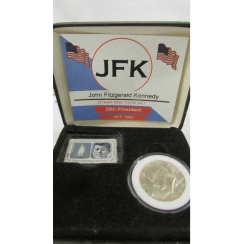 160 - Eleven USA silver coins including 1971 dollar and 1964 JFK stamp and coin set.
