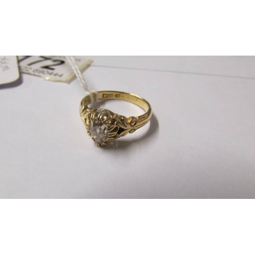 172 - An 18ct gold antique champagne diamond solitaire ring, size Q.