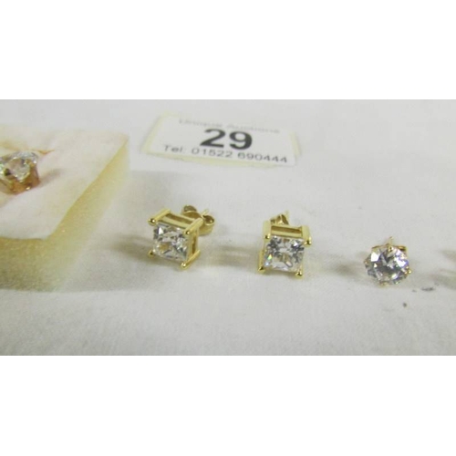 29 - 3 pairs of 9ct gold earrings set cubic zirconia's.