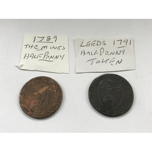 163 - A selection of old tokens, pennies and half pennies.