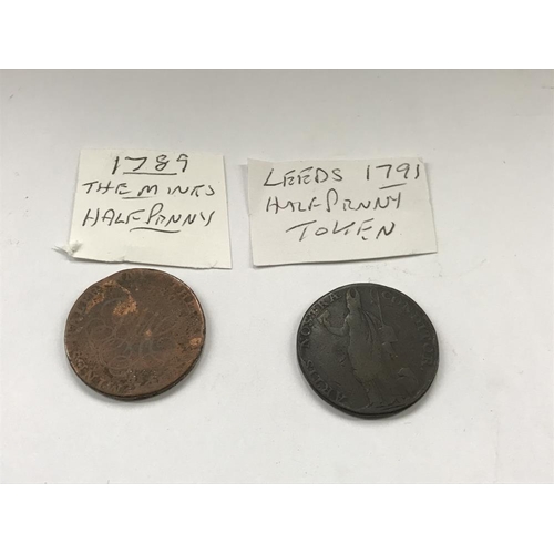 163 - A selection of old tokens, pennies and half pennies.