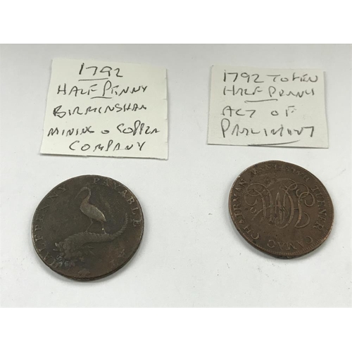 163 - A selection of old tokens, pennies and half pennies.