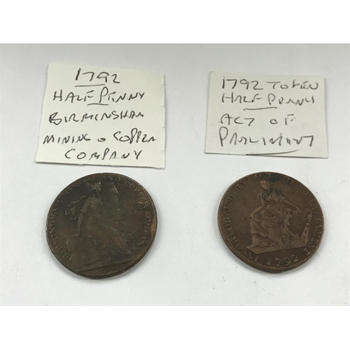 163 - A selection of old tokens, pennies and half pennies.