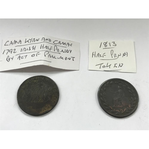 163 - A selection of old tokens, pennies and half pennies.