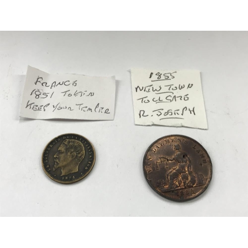 163 - A selection of old tokens, pennies and half pennies.
