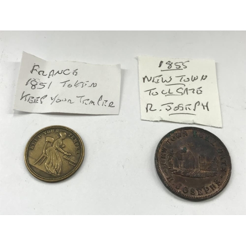 163 - A selection of old tokens, pennies and half pennies.