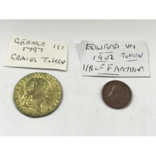 163 - A selection of old tokens, pennies and half pennies.