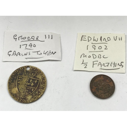 163 - A selection of old tokens, pennies and half pennies.