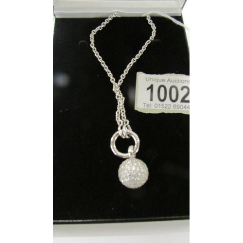 1002 - A Ti Sento Milano designed sparkling sphere white stone necklace, all silver stamped, length of chai... 