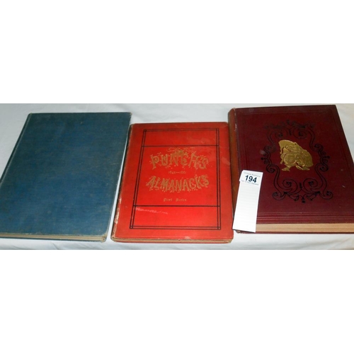 194 - 3 Punch related books including Punch Almanacs 1842-1861, Punch 1927 July-December and Punch picture... 