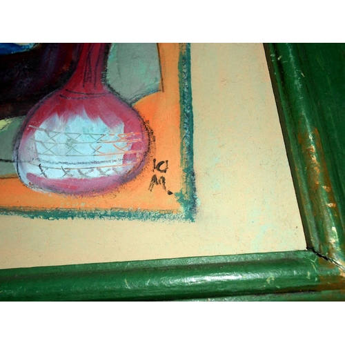 198 - 20c European school abstract cubist table top acrylic on board, signed with the initials K.M.? Size ... 