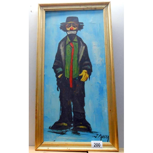 200 - An Italian 20c oil on canvas 'The Sad Clown' signed J.Parera, Size including frame 56cm x 29.5cm