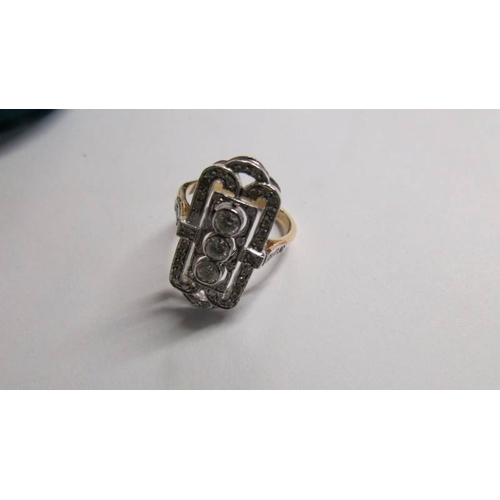 2015 - An ornate 18ct gold ring set approximately 1.2 carat diamonds, size N. A/F (missing 1 diamond)