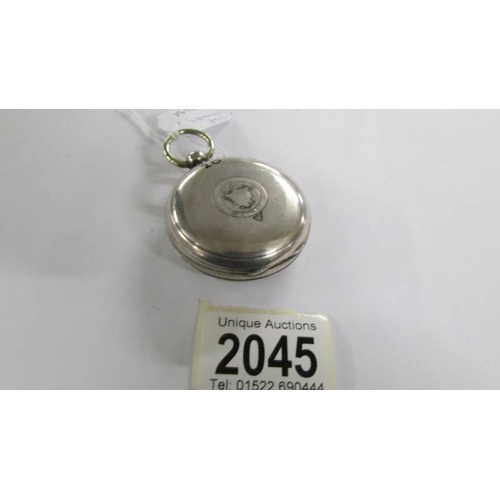 2045 - An open faced silver key wind pocket watch, Chester hallmark.