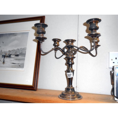 207 - A silver plated 5 piece 4 arm candelabra