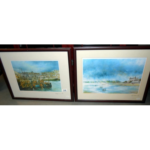 215 - 2 John Emerson limited edition prints signed by artist, no 76/250 and 90/250 Harbour scene and beach... 