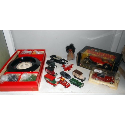 218 - Quantity of diecast including Lledo, Matchbox, Burago etc, including a boxed roulette set