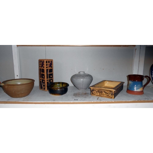 233 - 6 pieces of studio pottery by pottery artist Harry Shotton