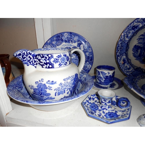 237 - A shelf of blue and white and a quantity of Wedgwood (small tureen is slightly a/f)