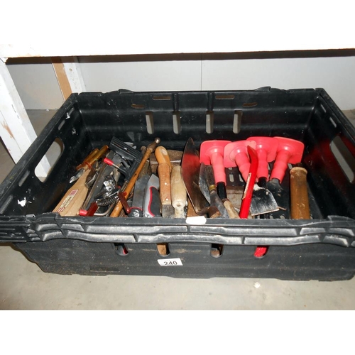 240 - A quantity of tools including chisels, lump hammer etc.