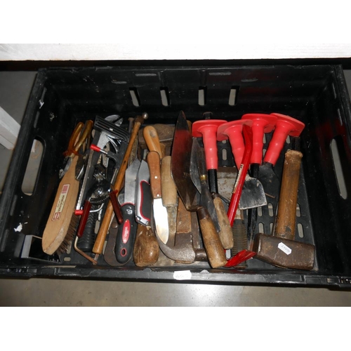 240 - A quantity of tools including chisels, lump hammer etc.