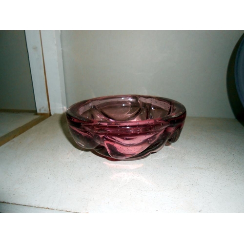 241 - 3 pieces of coloured glass including Ichendorf, (small dish has chip to rim)