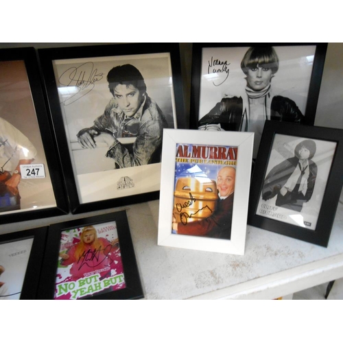 247 - 2 shelves of framed promotional autographs photographs including Cliff Richard, Wendy Richards, Jeth... 