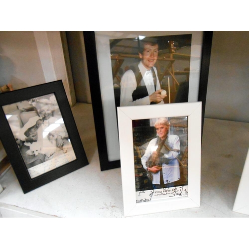 247 - 2 shelves of framed promotional autographs photographs including Cliff Richard, Wendy Richards, Jeth... 