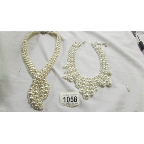 1058 - Two pearl coloured chokers.