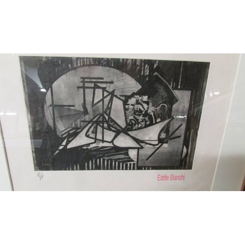 2307 - Eddie Bianchi (act.1975-1995) Artist's proof modernist abstract monochrome etching name stamped.